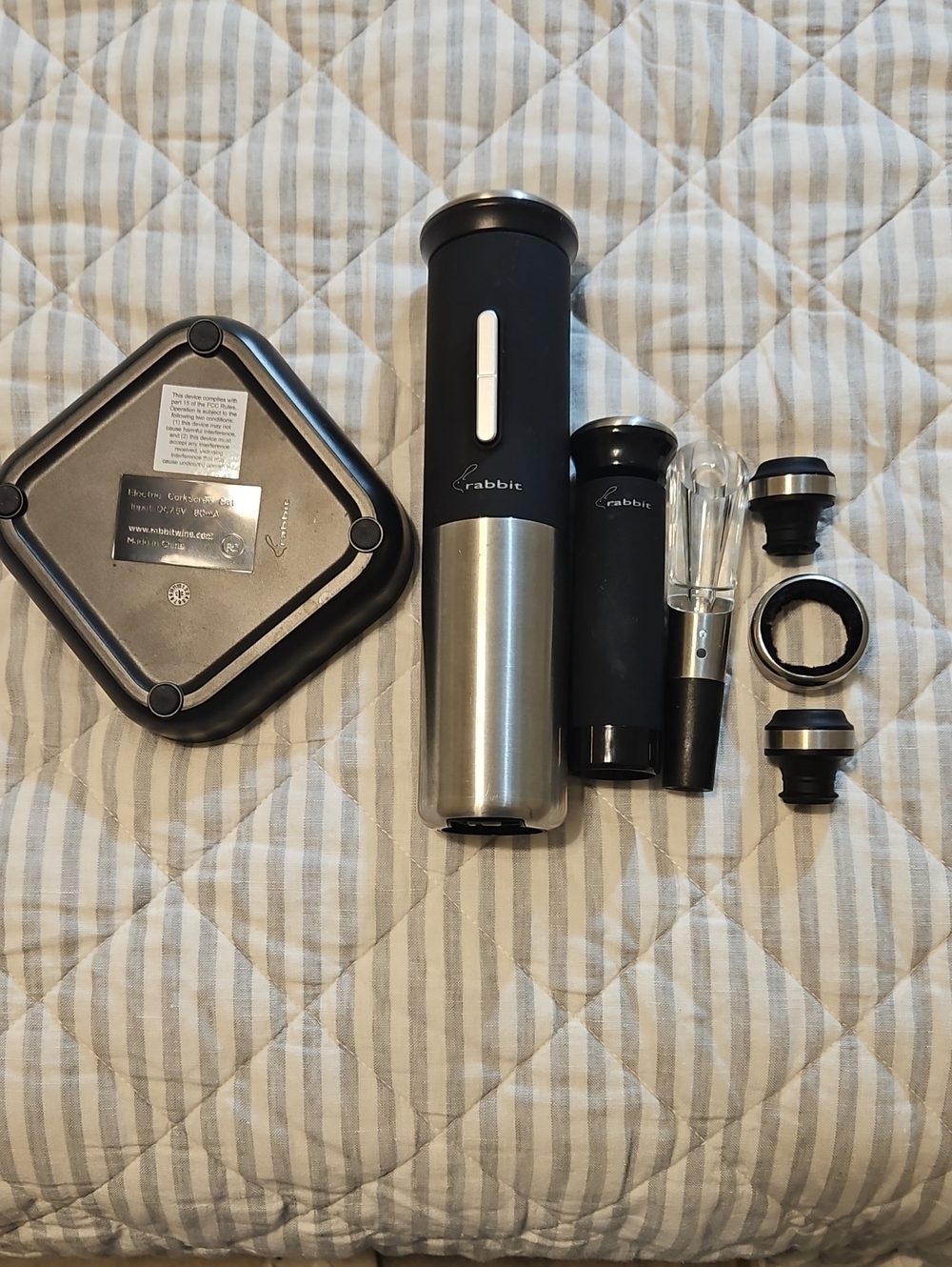 Rabbit Rechargeable Electric Wine Opener Set in Black and Stainless